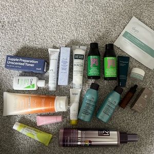19 pcs sample hair and skincare deluxe samples, including 2 full size products